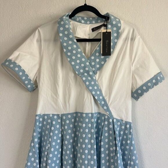 GownTown Women's Pinup 60s Vintage Blue Polkadot Swing Plus Size Dress XXL NWT - Picture 6 of 10